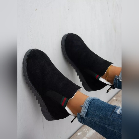 Black Suede Ankle Boots with Stripe Detail – Chic & Comfortable NWOB - Picture 2 of 6